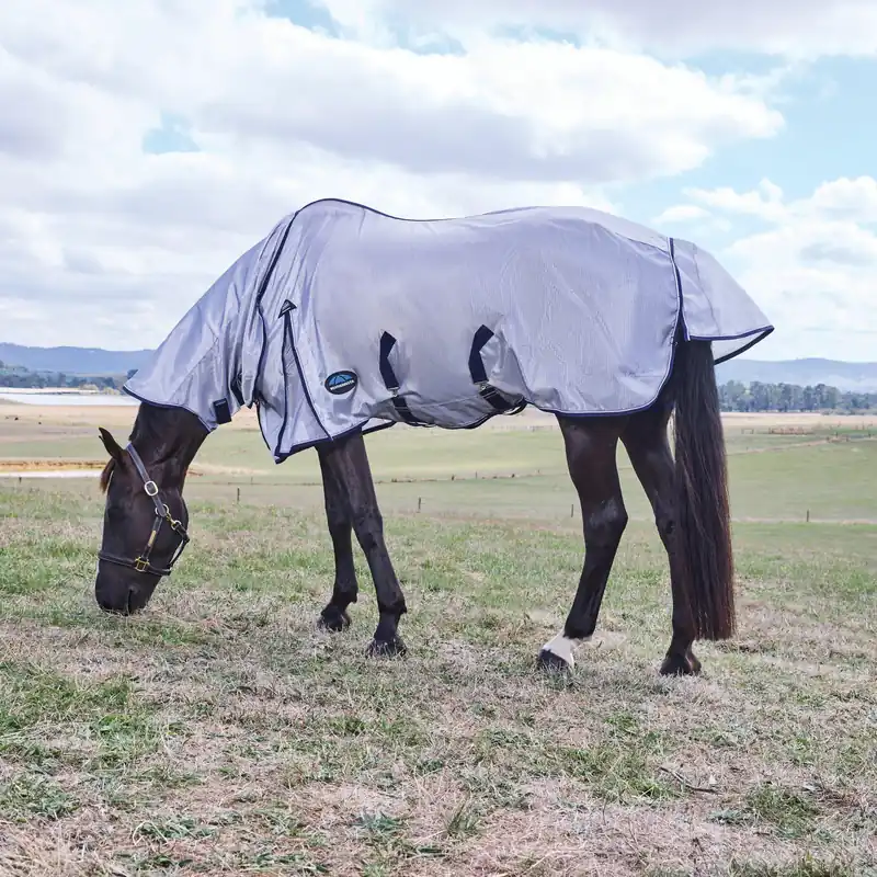 Secure Checkout WeatherBeeta ComFiTec Hexi Shield Combo Neck Fly Sheet Silver/Navy/White