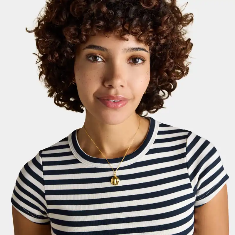 Joules Women‘s Sophie Navy Striped Short Sleeve Ribbed Fitted T-Shirt Low Price